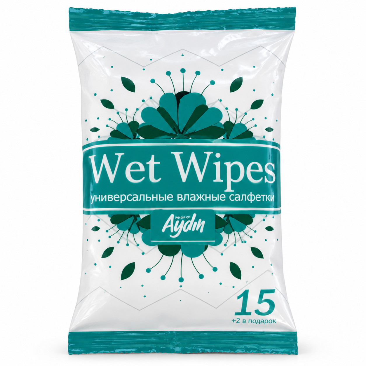 Универсальные влажные салфетки AYDIN Wet Wipes, 15 шт. + 2 шт. в подарок - 