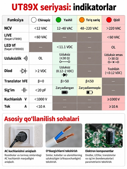 Цифровой мультиметр UNI-T UT89XD, True RMS, тест LED, NCV, подсветка и фонарик