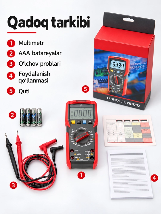 Цифровой мультиметр UNI-T UT89XD, True RMS, тест LED, NCV, подсветка и фонарик