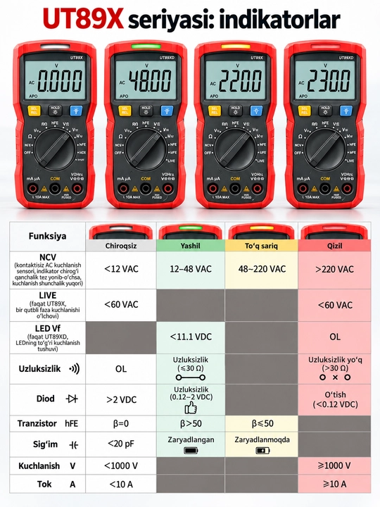 Цифровой мультиметр UNI-T UT89XD, True RMS, тест LED, NCV, подсветка и фонарик
