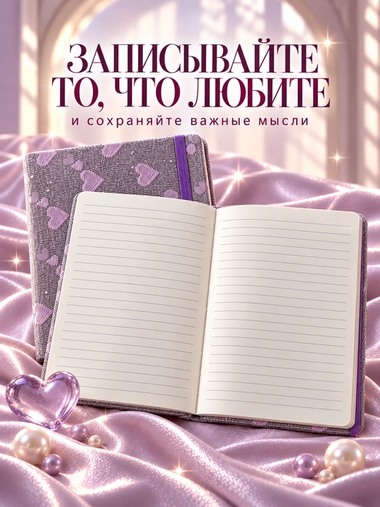 Блокнот с сердцами в линейку на резинке, 215 × 155 мм