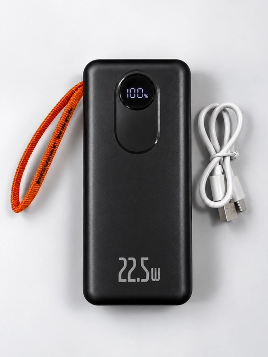 Power Bank 20000 mAh 22.5W с ремешком, встроенными кабелями, фонариком и быстрой зарядкой