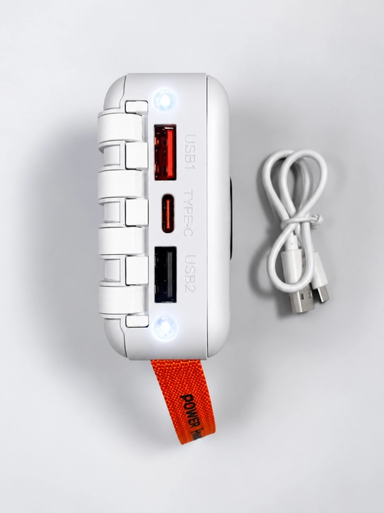 Power Bank 20000 mAh 22.5W с ремешком, встроенными кабелями, фонариком и быстрой зарядкой