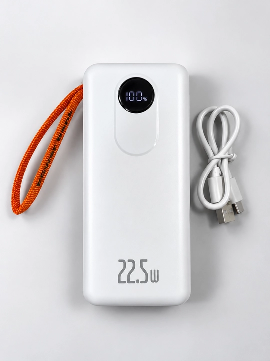 Power Bank 20000 mAh 22.5W с ремешком, встроенными кабелями, фонариком и быстрой зарядкой
