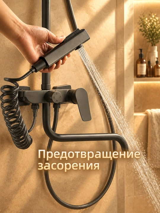 Душевая система с верхним душем, с нижним изливом, 4 режима, механическое управление