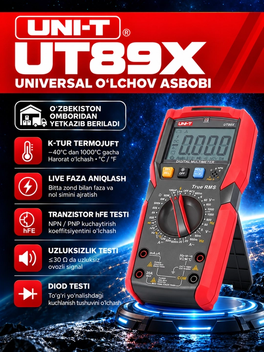 UNI-T UT89X raqamli multimetr, True RMS, harorat o‘lchash, NCV va LIVE - 