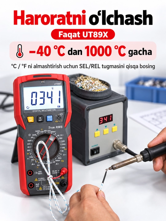 UNI-T UT89X raqamli multimetr, True RMS, harorat o‘lchash, NCV va LIVE