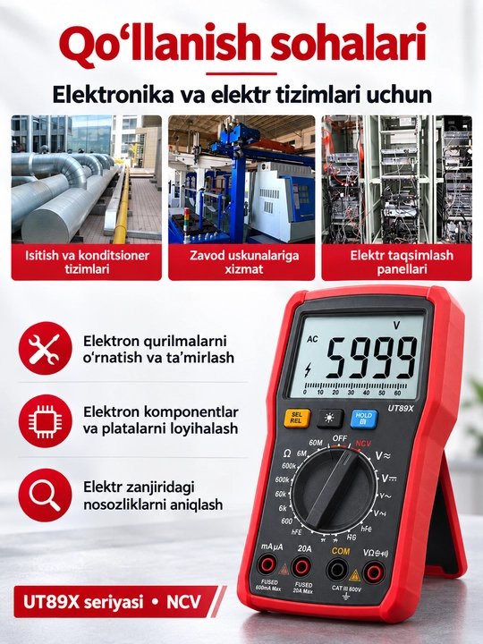UNI-T UT89X raqamli multimetr, True RMS, harorat o‘lchash, NCV va LIVE