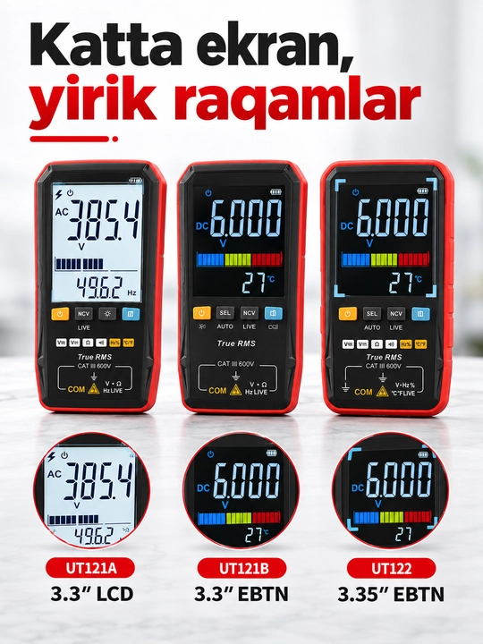 UNI-T UT122 aqlli raqamli multimetr, avtomatik aniqlash, True RMS, Type-C