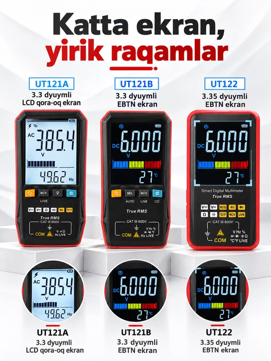 UNI-T UT122 aqlli raqamli multimetr, avtomatik aniqlash, True RMS, Type-C