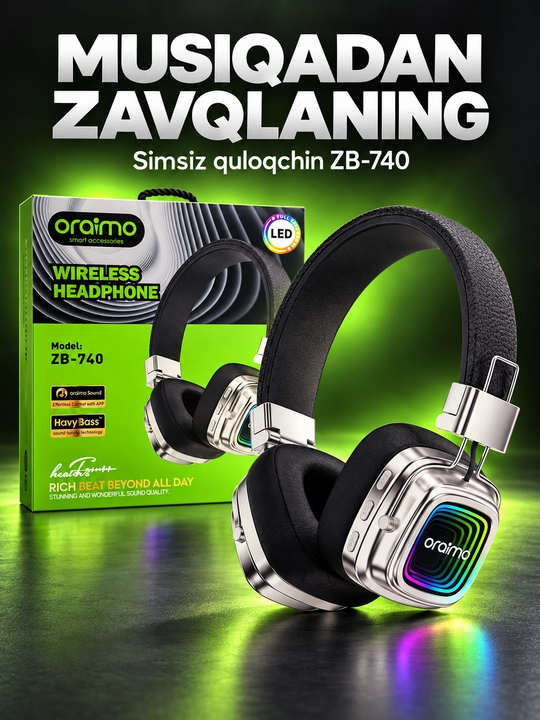 Oraimo TURE R-30 RGB yoritkichli stereo quloqchin, qora