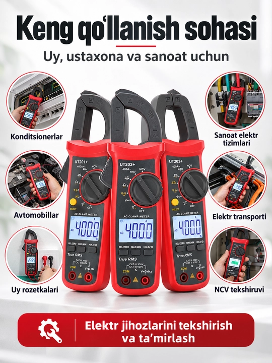 UNI-T UT202+ raqamli tok qisqichi, 400 A AC, True RMS, harorat va sig‘im o‘lchash