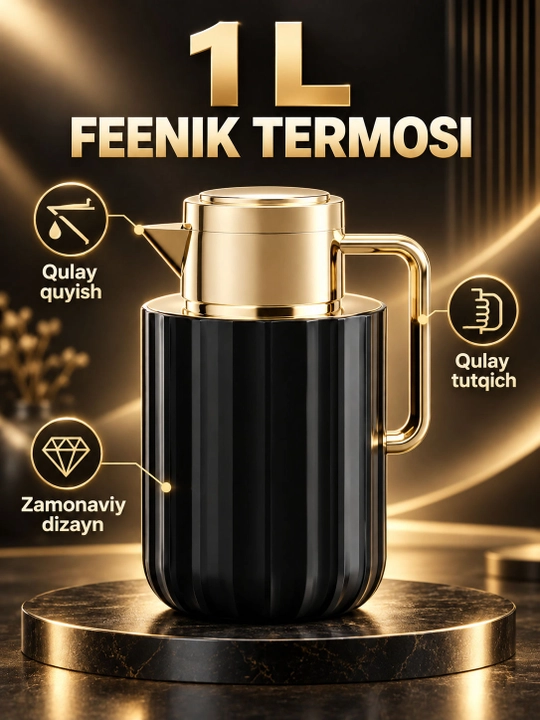 Feenik 1 litr termos, issiq va sovuq ichimliklar uchun, tutqichli - 