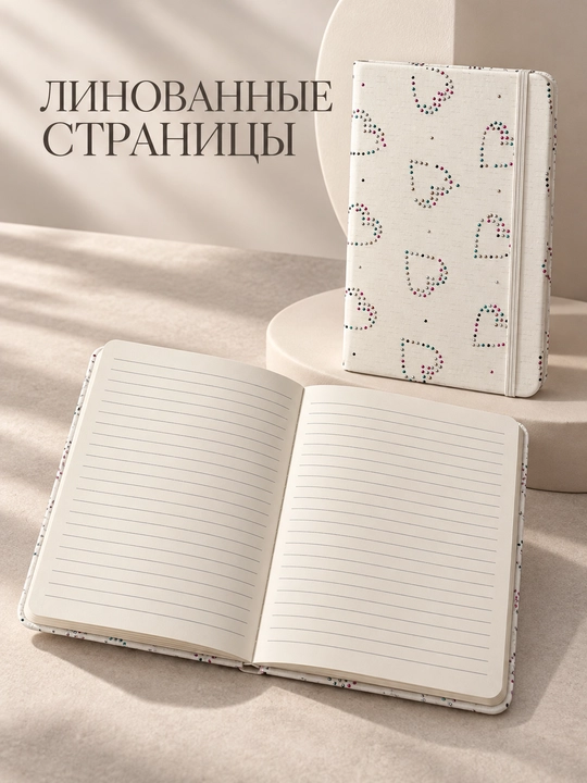 Yurakli strazalar bilan bezatilgan chiziqli bloknot, 21,5 × 15,5 sm