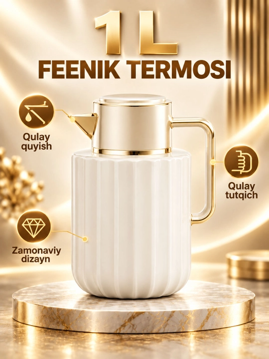 Feenik 1 litr termos, issiq va sovuq ichimliklar uchun, tutqichli - 