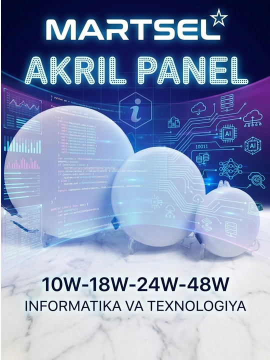 LED, panel, akril, o'rnatilgan balastli dumaloq 10-48W Oq ichki chiroq