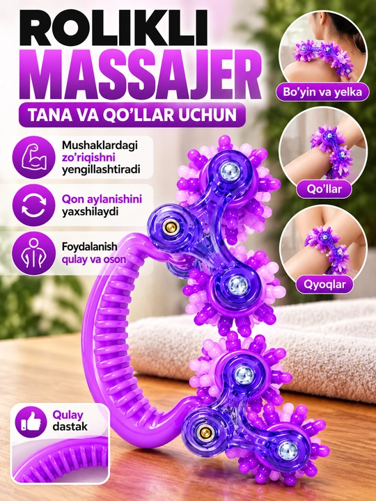 Oyoq va tana uchun rolikli massaj apparati, qo‘l massajyori, 360° aylanuvchi massaj roligi - 