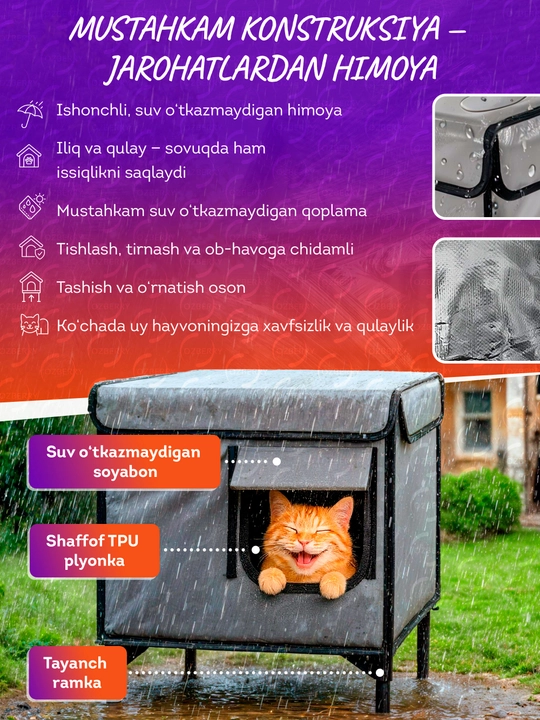 Теплый домик для кошек и собак, водонепроницаемый уличный дом для животных