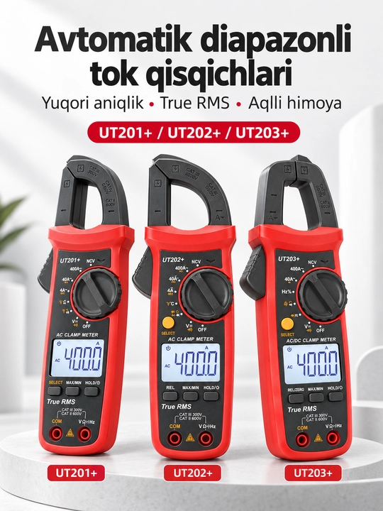 UNI-T UT203+ raqamli tok qisqichi, 400 A AC/DC, True RMS, NCV