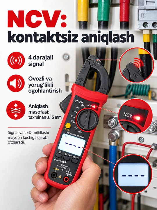 UNI-T UT203+ raqamli tok qisqichi, 400 A AC/DC, True RMS, NCV