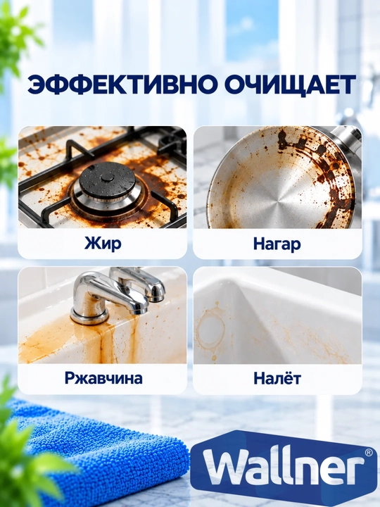 Wallner tozalovchi kukun, 400 g, oshxona va hojatxona uchun, yorqin porlash bilan