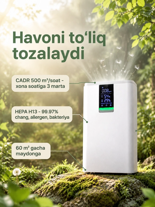 VOCOlinc PureFlow VAP1 aqlli havo tozalagich, HEPA H13, uy va ofis uchun