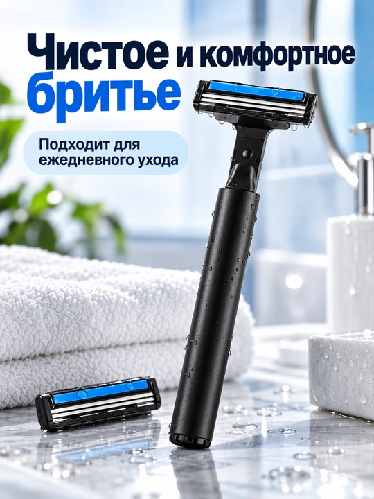Мужской бритвенный набор: станок, 5 сменных кассет (2 лезвия) и крем для бритья