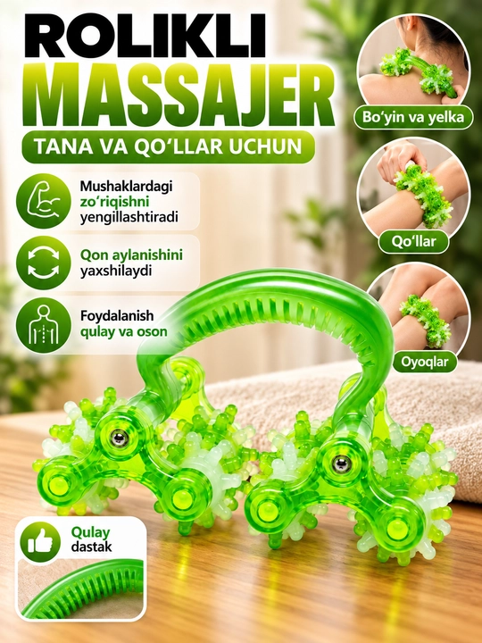 Oyoq va tana uchun rolikli massaj apparati, qo‘l massajyori, 360° aylanuvchi massaj roligi - 