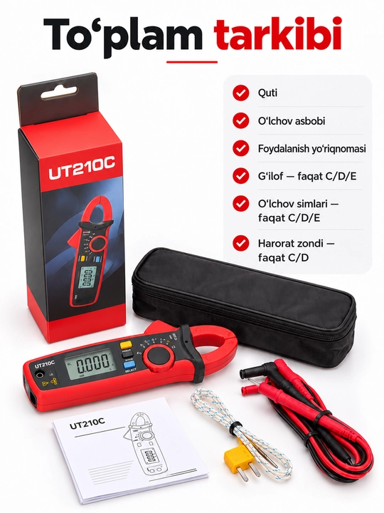 UNI-T UT210E mini tok qisqichi, 100 A AC/DC, True RMS, VFC, 17 mm