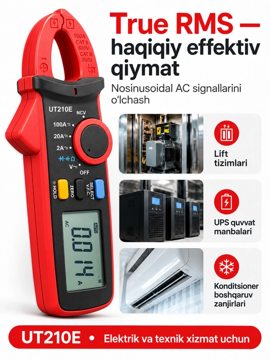 UNI-T UT210E mini tok qisqichi, 100 A AC/DC, True RMS, VFC, 17 mm