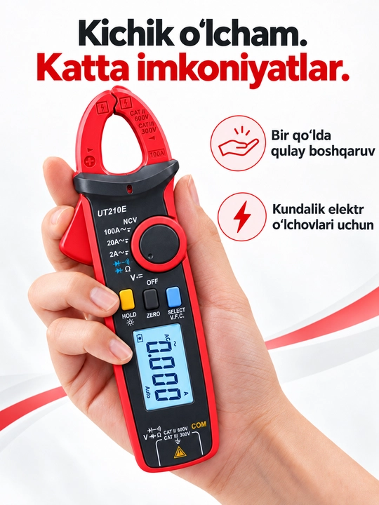 UNI-T UT210E mini tok qisqichi, 100 A AC/DC, True RMS, VFC, 17 mm