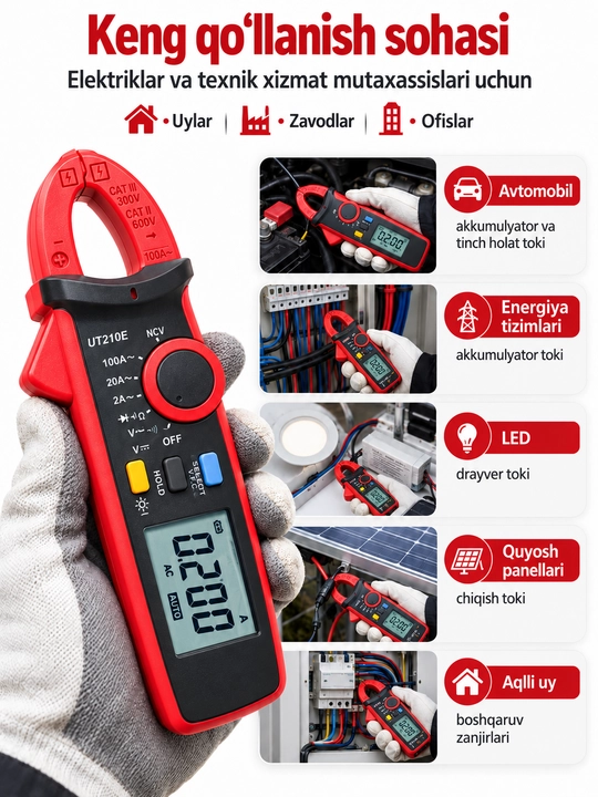 UNI-T UT210E mini tok qisqichi, 100 A AC/DC, True RMS, VFC, 17 mm