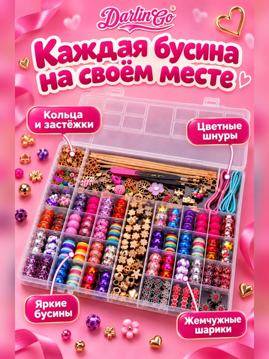 Набор для создания браслетов и брелков, из бус и бисера