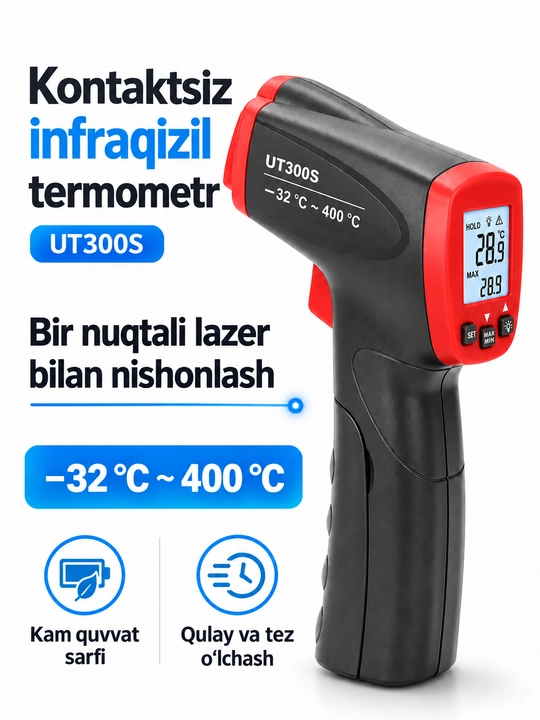 UNI-T UT300S infraqizil termometr, −32…400 °C, lazerli nishon, 12:1