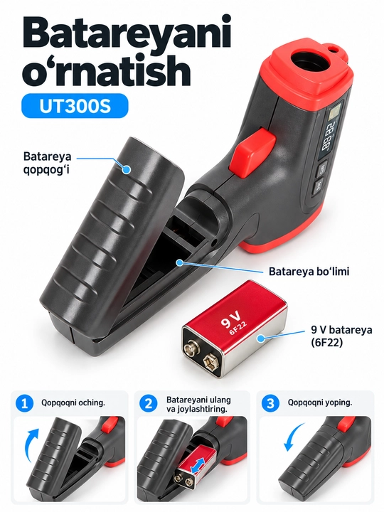 UNI-T UT300S infraqizil termometr, −32…400 °C, lazerli nishon, 12:1