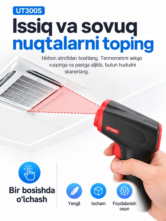 UNI-T UT300S infraqizil termometr, −32…400 °C, lazerli nishon, 12:1