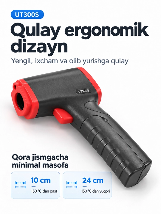 UNI-T UT300S infraqizil termometr, −32…400 °C, lazerli nishon, 12:1