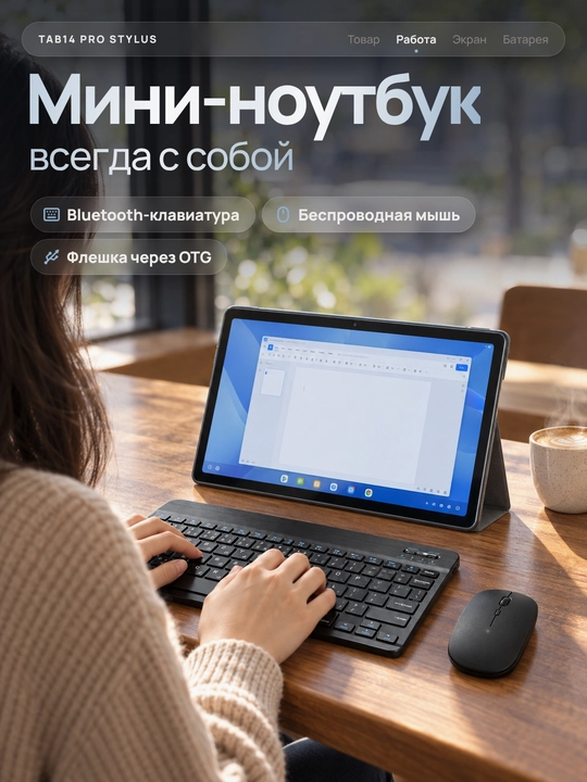 Планшет 11 дюймов с клавиатурой, стилусом и мышью, Android 15, 3/32 ГБ, 8000 мАч