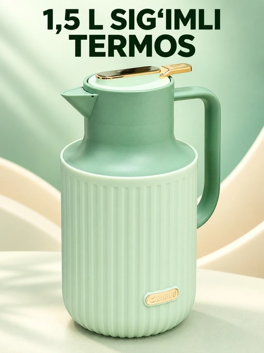 Termos kolbali, raqamli harorat ko‘rsatkichli va tutqichli, 1.5 l