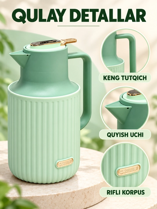 Termos kolbali, raqamli harorat ko‘rsatkichli va tutqichli, 1.5 l