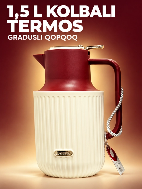 Termos kolbali, raqamli harorat ko‘rsatkichli va tutqichli, 1.5 l