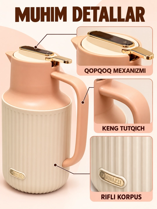 Termos kolbali, raqamli harorat ko‘rsatkichli va tutqichli, 1.5 l - 