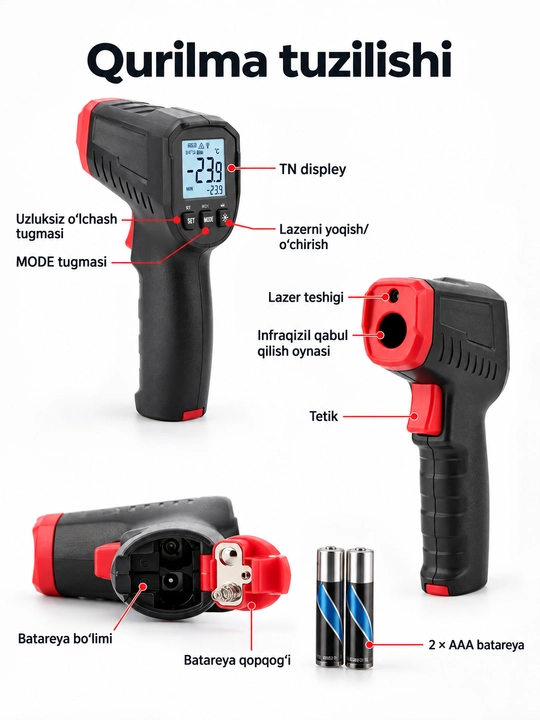 UNI-T UT306S infraqizil termometr, −50…500 °C, lazerli nishon, 12:1