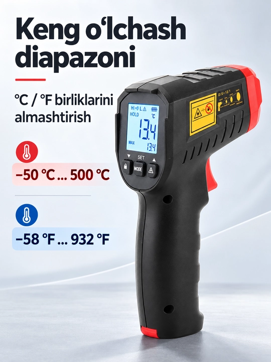 UNI-T UT306S infraqizil termometr, −50…500 °C, lazerli nishon, 12:1