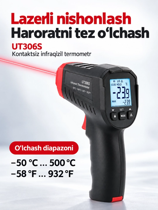 UNI-T UT306S infraqizil termometr, −50…500 °C, lazerli nishon, 12:1