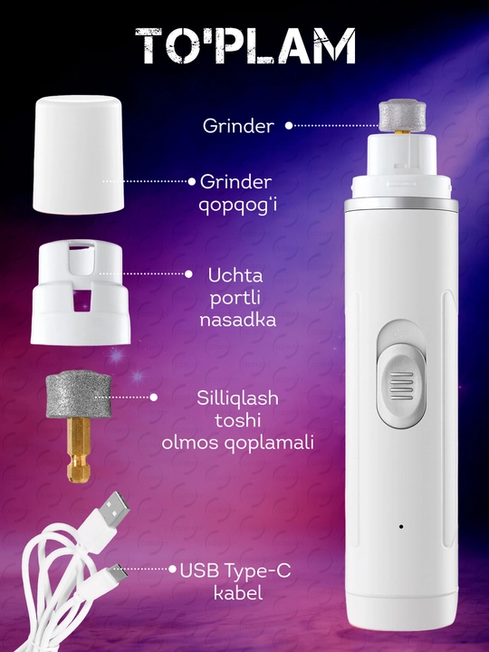 Mushuk va itlar uchun elektr tirnoq kesgich jim ishlaydigan tirnoq grinderi USB