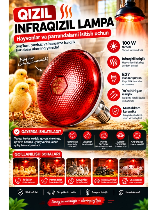 Инфракрасная лампа для обогрева (100W / 150W / 200W - 