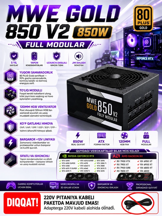 Блок питания Cooler Master MWE Gold 850 V2 Full Modular 850W - 