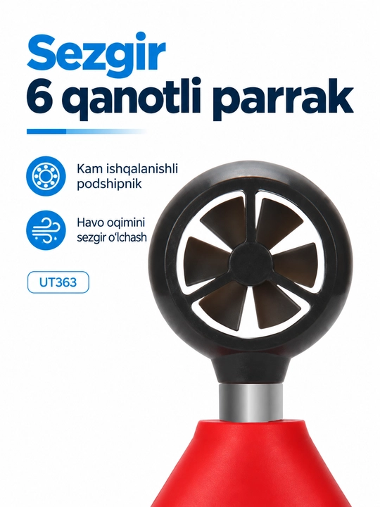 UNI-T UT363 raqamli anemometr, 0–30 m/s, havo harorati, MAX/AVG