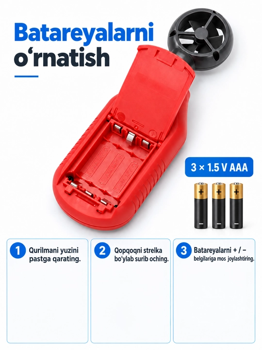 UNI-T UT363 raqamli anemometr, 0–30 m/s, havo harorati, MAX/AVG